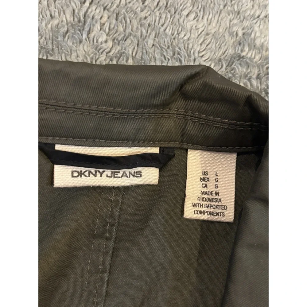 DKNY Jeans Utility Jacket Womens Large Gray Green Button Front Pockets Army